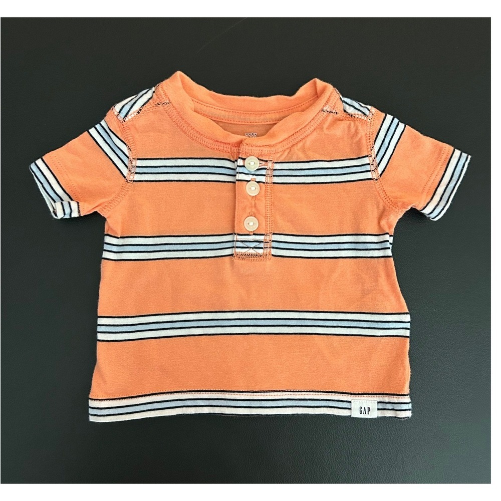 Baby Gap Orange Striped Short Sleeve Henley T-Shirt 0-3 Months (1267)